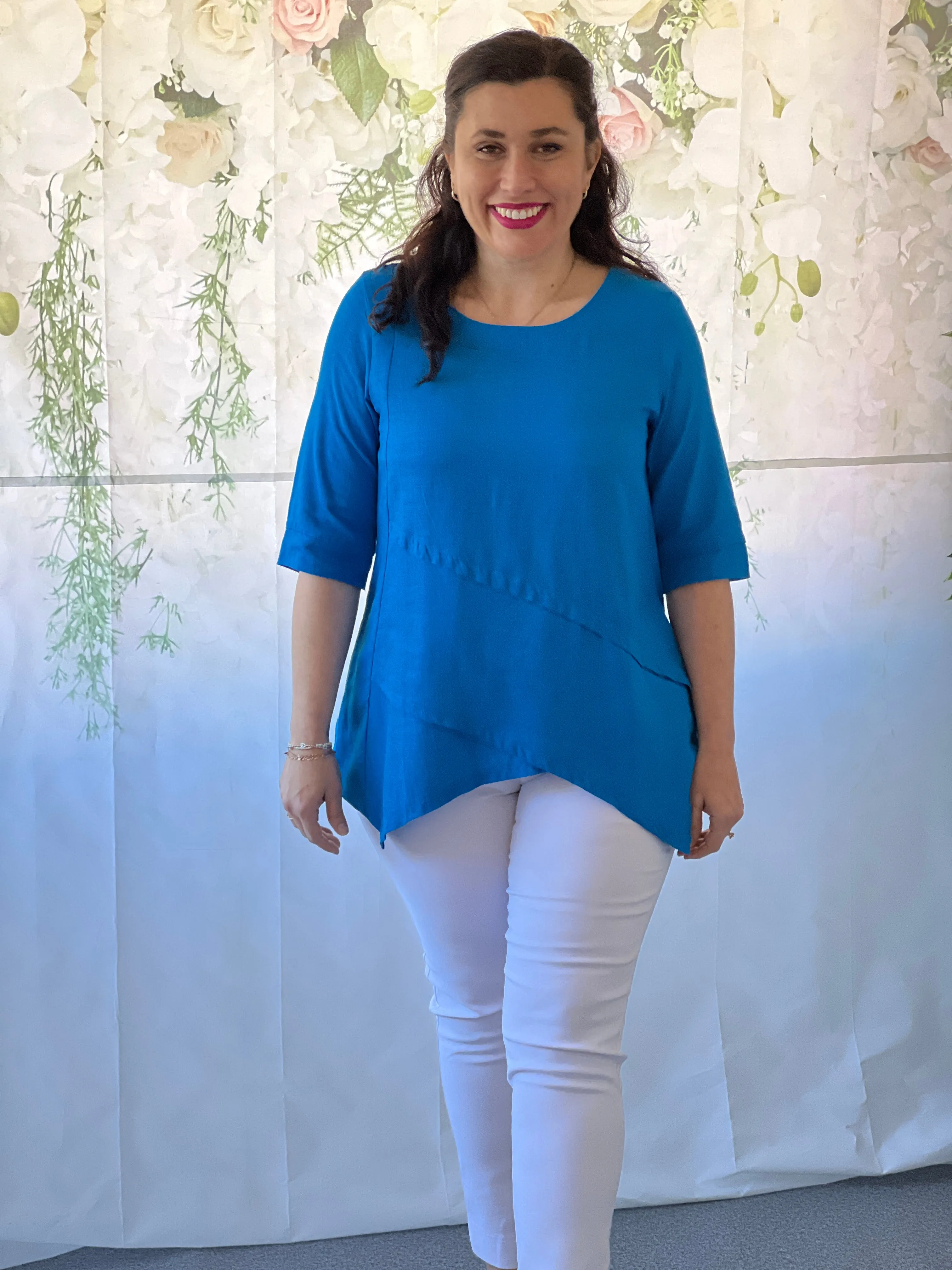 Karla Teal Linen Top