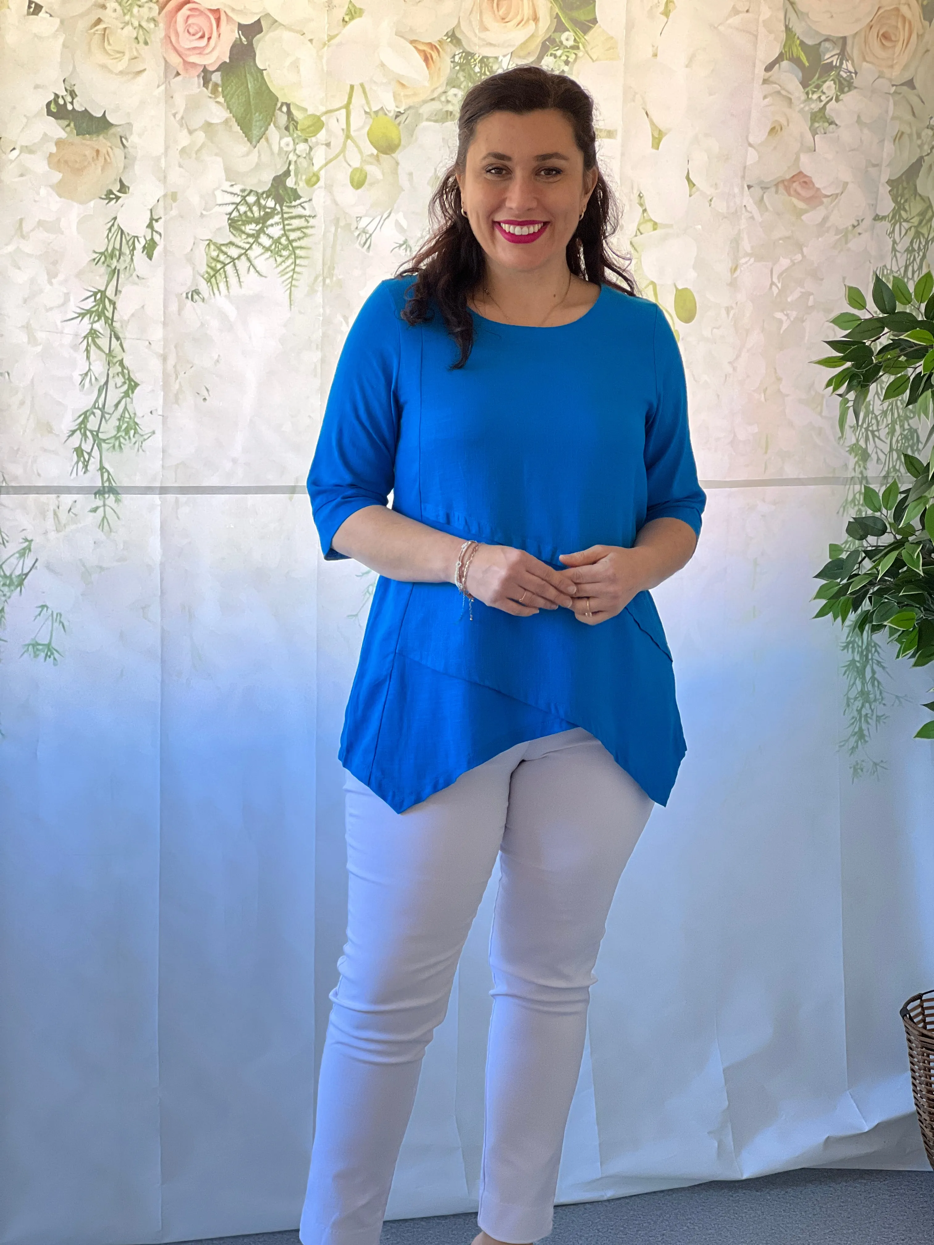 Karla Teal Linen Top