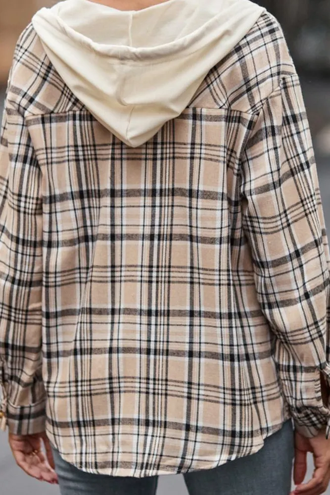 Khaki Plaid Hooded Shirt