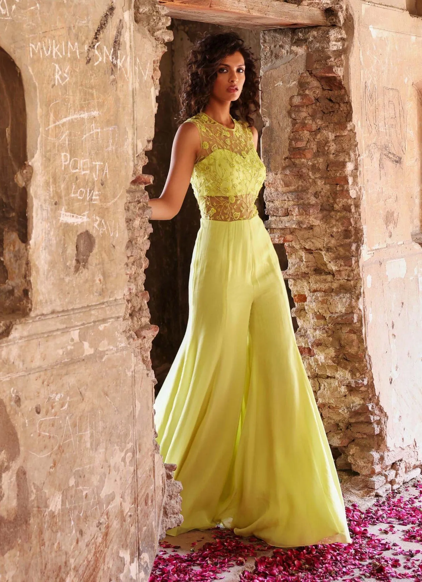Kirat green jumpsuit with draped pallu