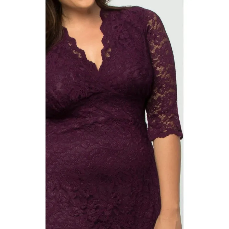 Kiyonna - Scalloped Boudoir Lace Dress - Plum Lace/Plum Lining -  Plus Size