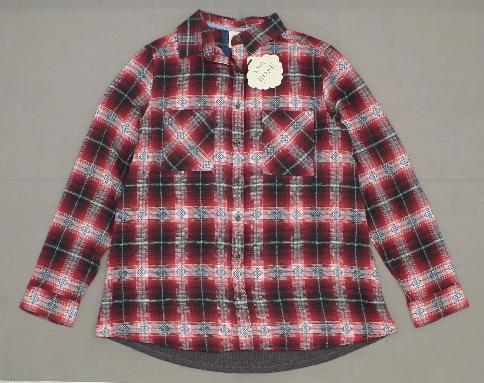 Knox Rose Women's Long Sleeve Thermal Back Button-Down Top Shirt Blouse