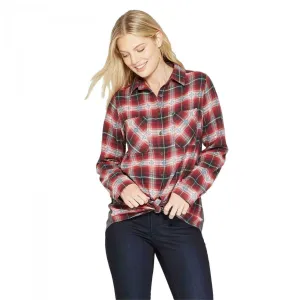 Knox Rose Women's Long Sleeve Thermal Back Button-Down Top Shirt Blouse