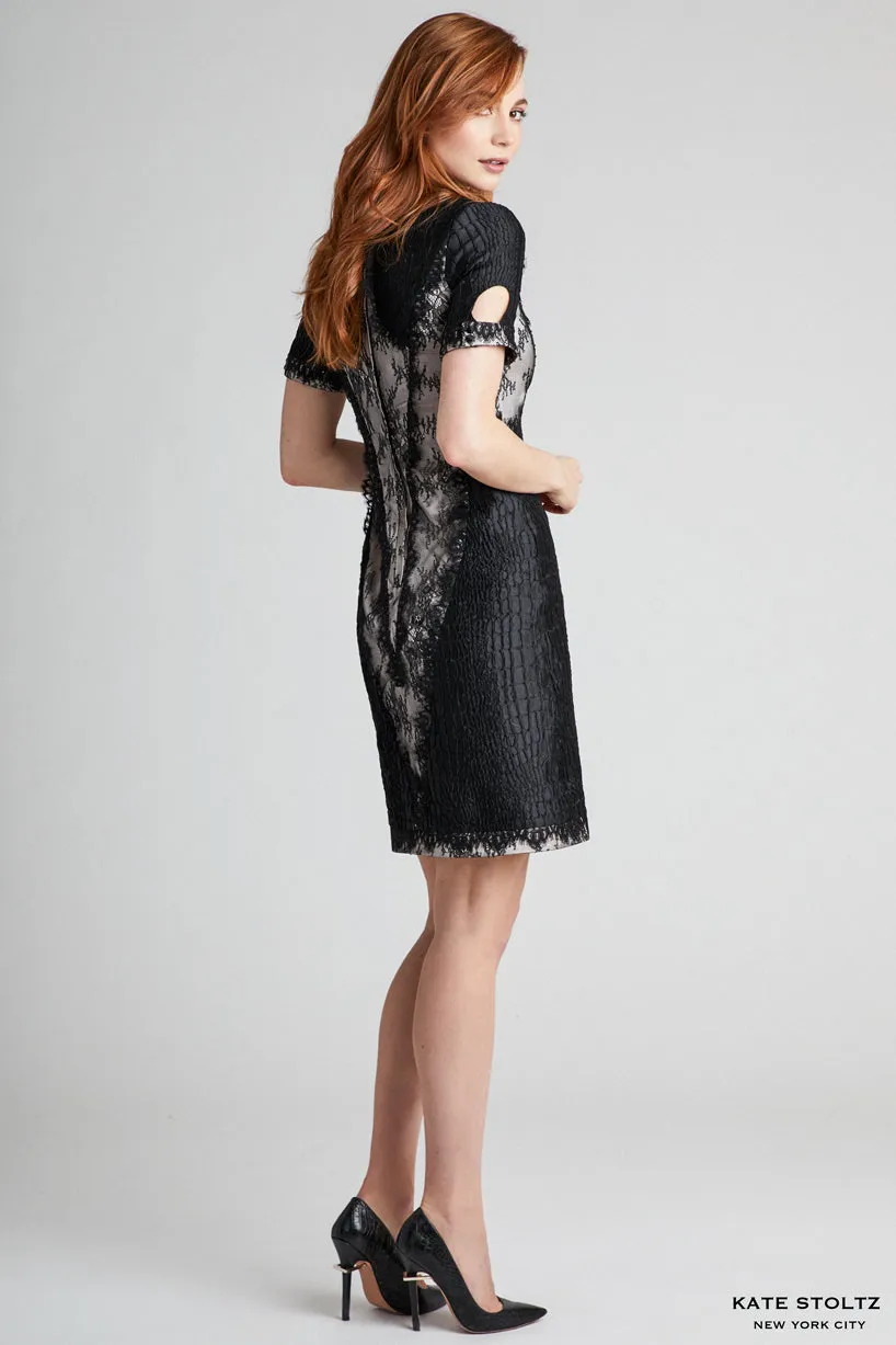 Lace and Snakeskin Jacquard Combo Dress