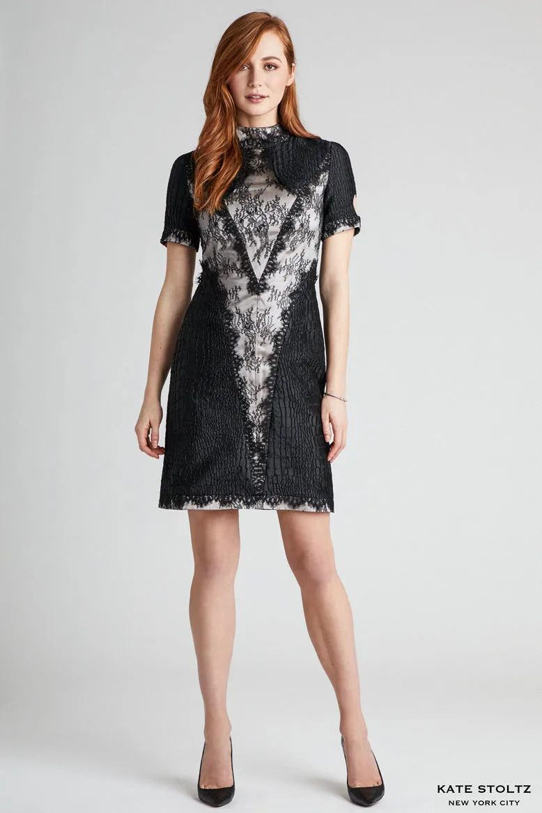 Lace and Snakeskin Jacquard Combo Dress