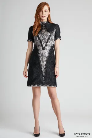 Lace and Snakeskin Jacquard Combo Dress