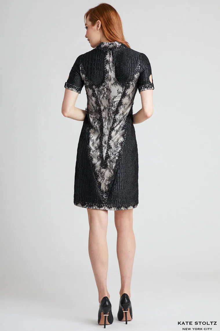 Lace and Snakeskin Jacquard Combo Dress