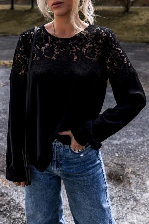 Lace Crochet O Neck Long Sleeve Top