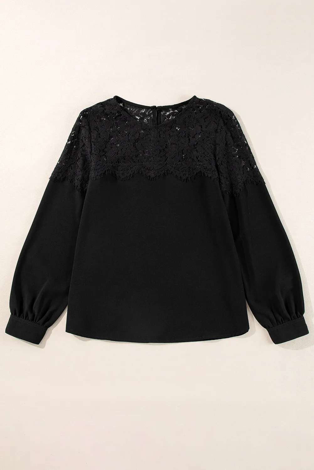 Lace Crochet O Neck Long Sleeve Top