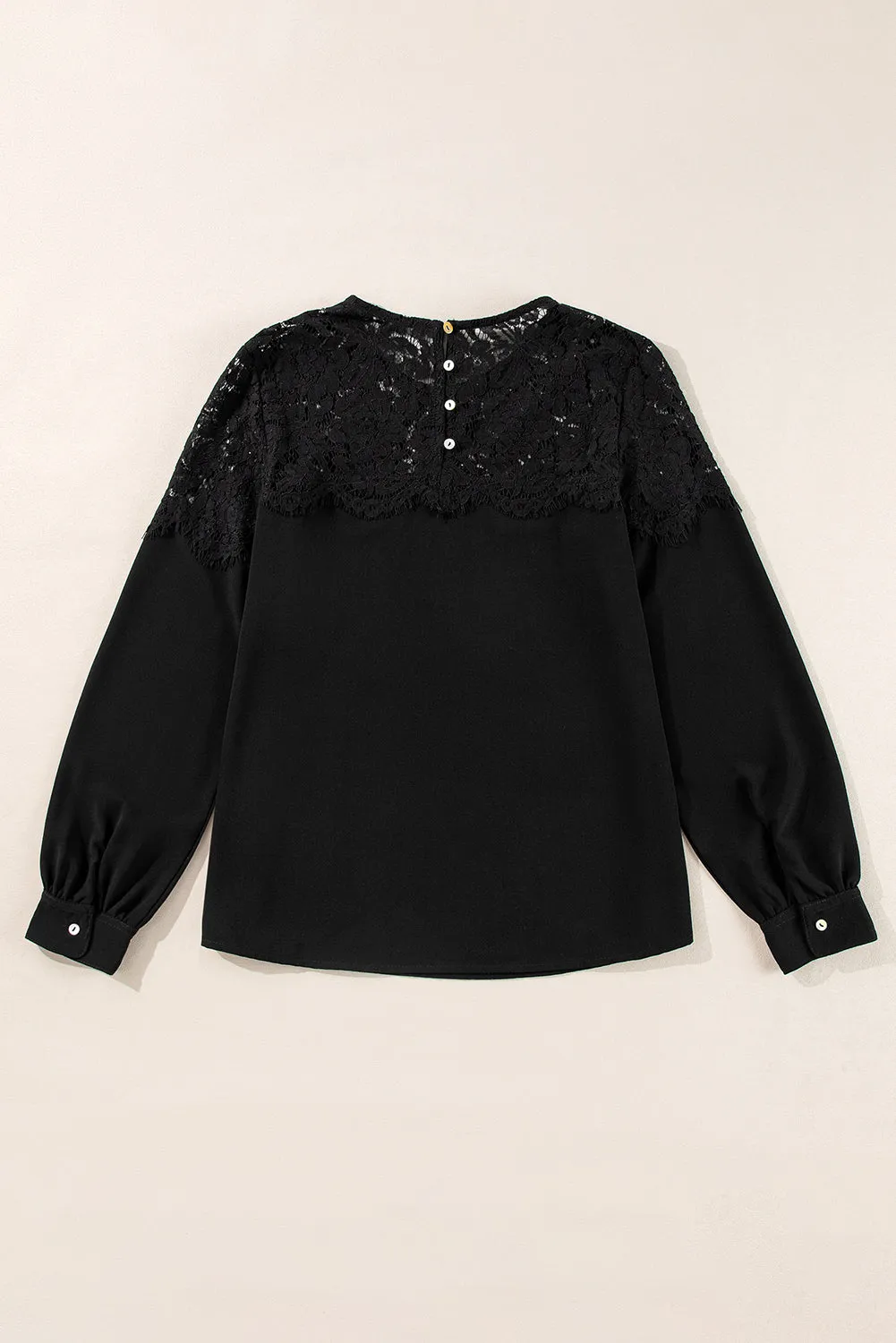 Lace Crochet O Neck Long Sleeve Top