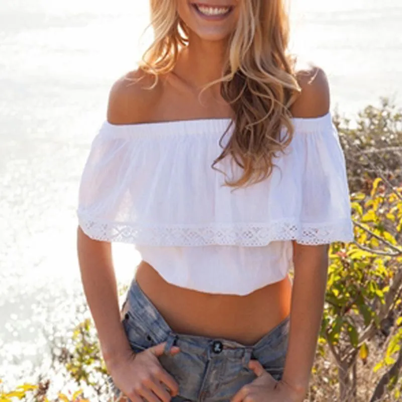 Lace Ruffled Crop Off-Shoulder