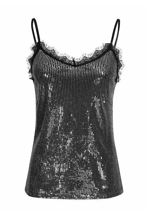 Lace Sequin Sleeveless Bling Top