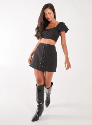 Lace Up Corset Puff Sleeve Crop Top