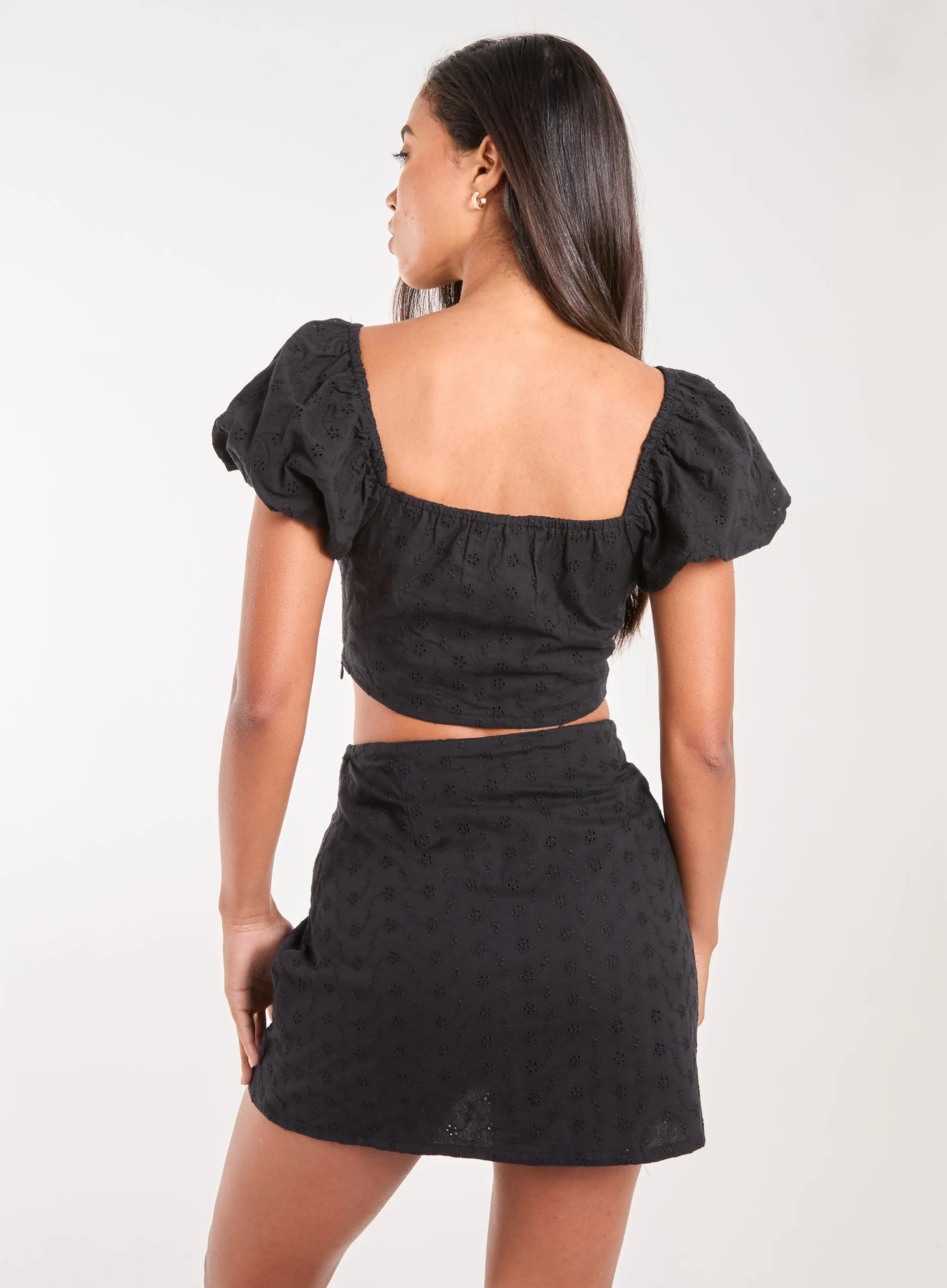 Lace Up Corset Puff Sleeve Crop Top