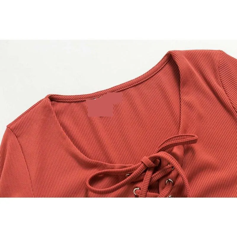 Lace-Up Knitted Crop Shirt