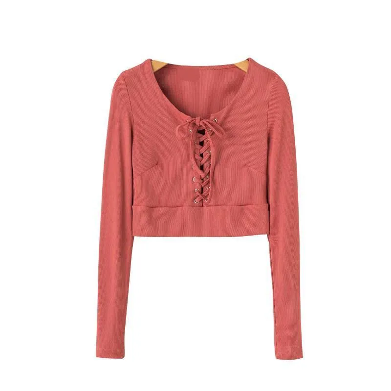Lace-Up Knitted Crop Shirt