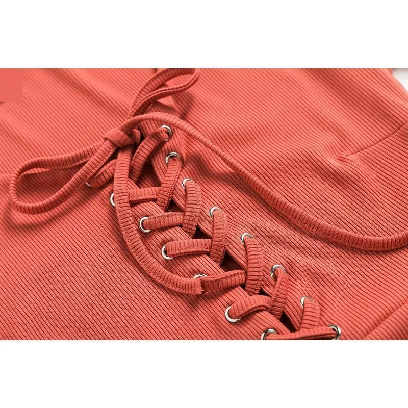 Lace-Up Knitted Crop Shirt