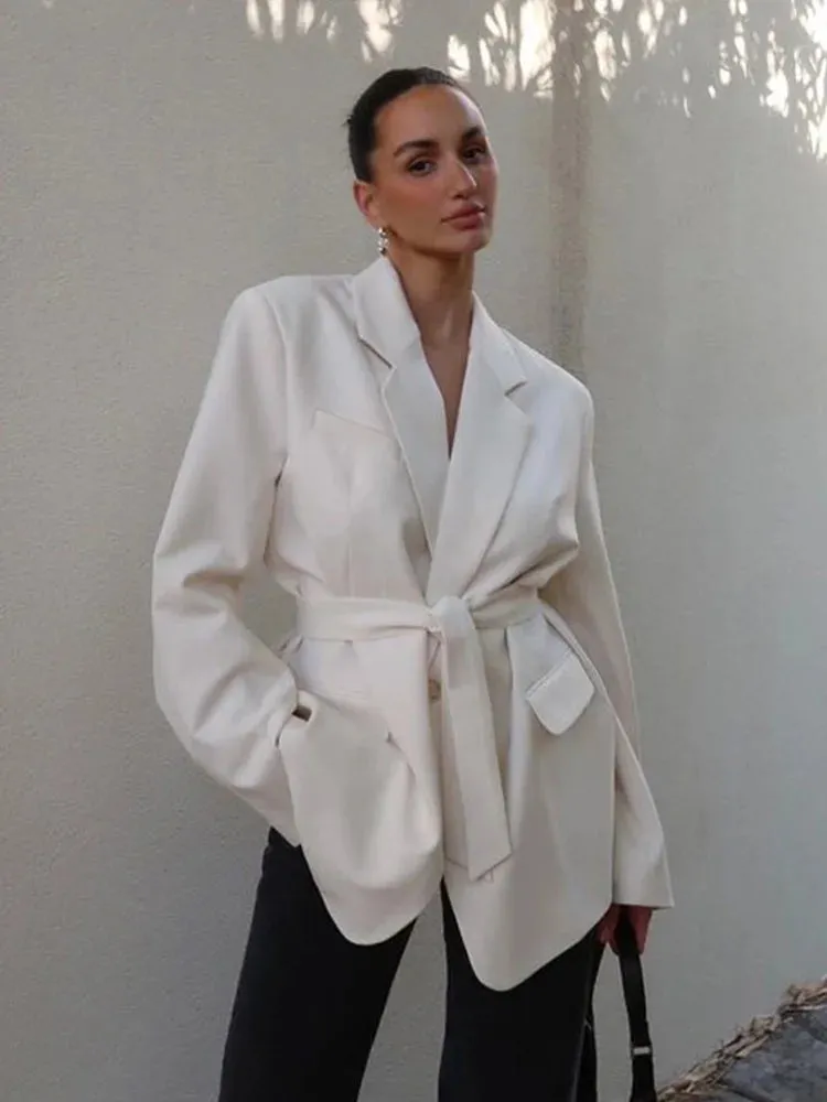 Lace-up V Neck Solid Blazer Dress
