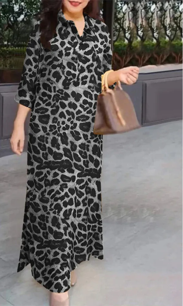 Lapel Neck Leopard Dresses