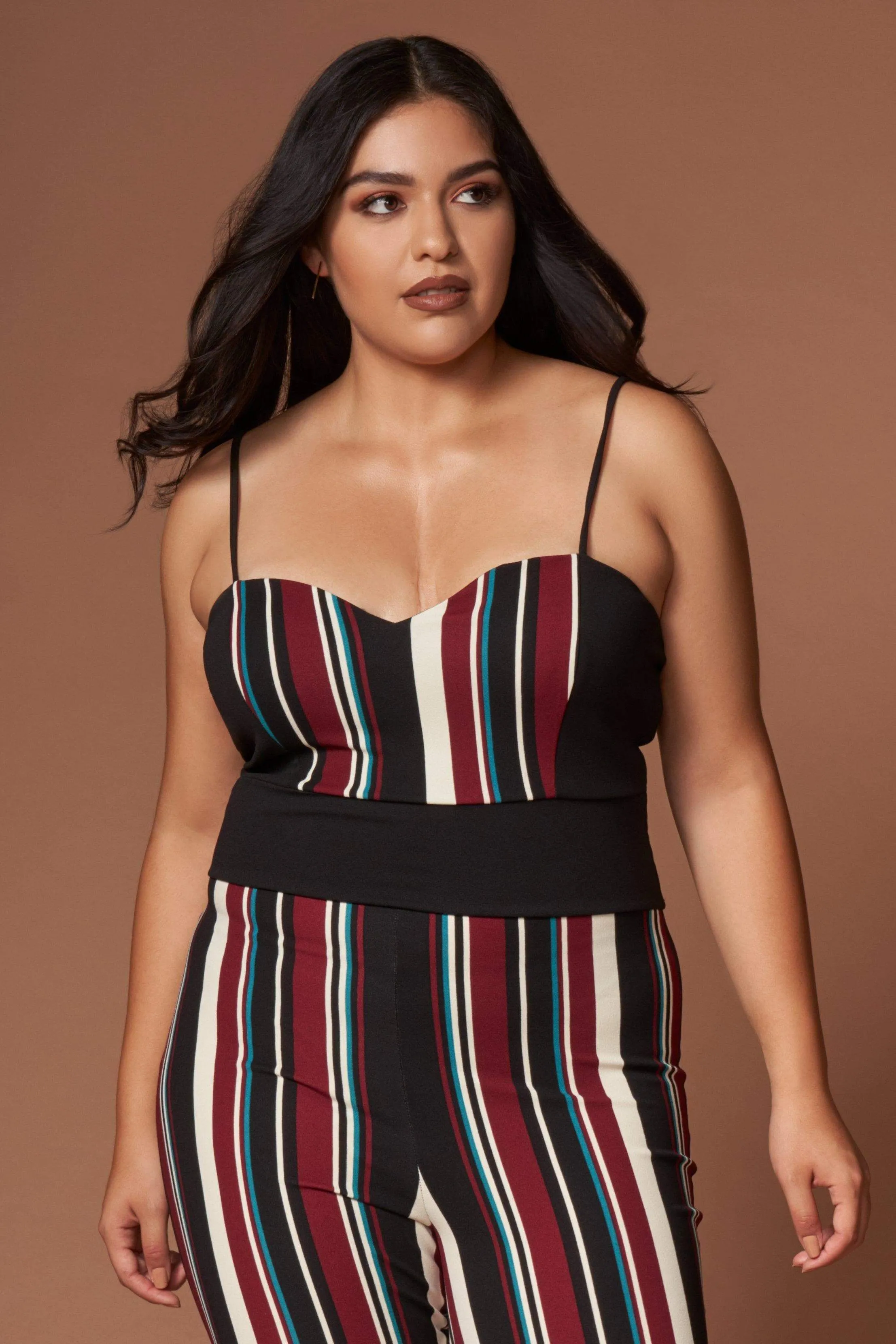 Lara Burgundy Multi Stripe Sleeveless Jumpsuit
