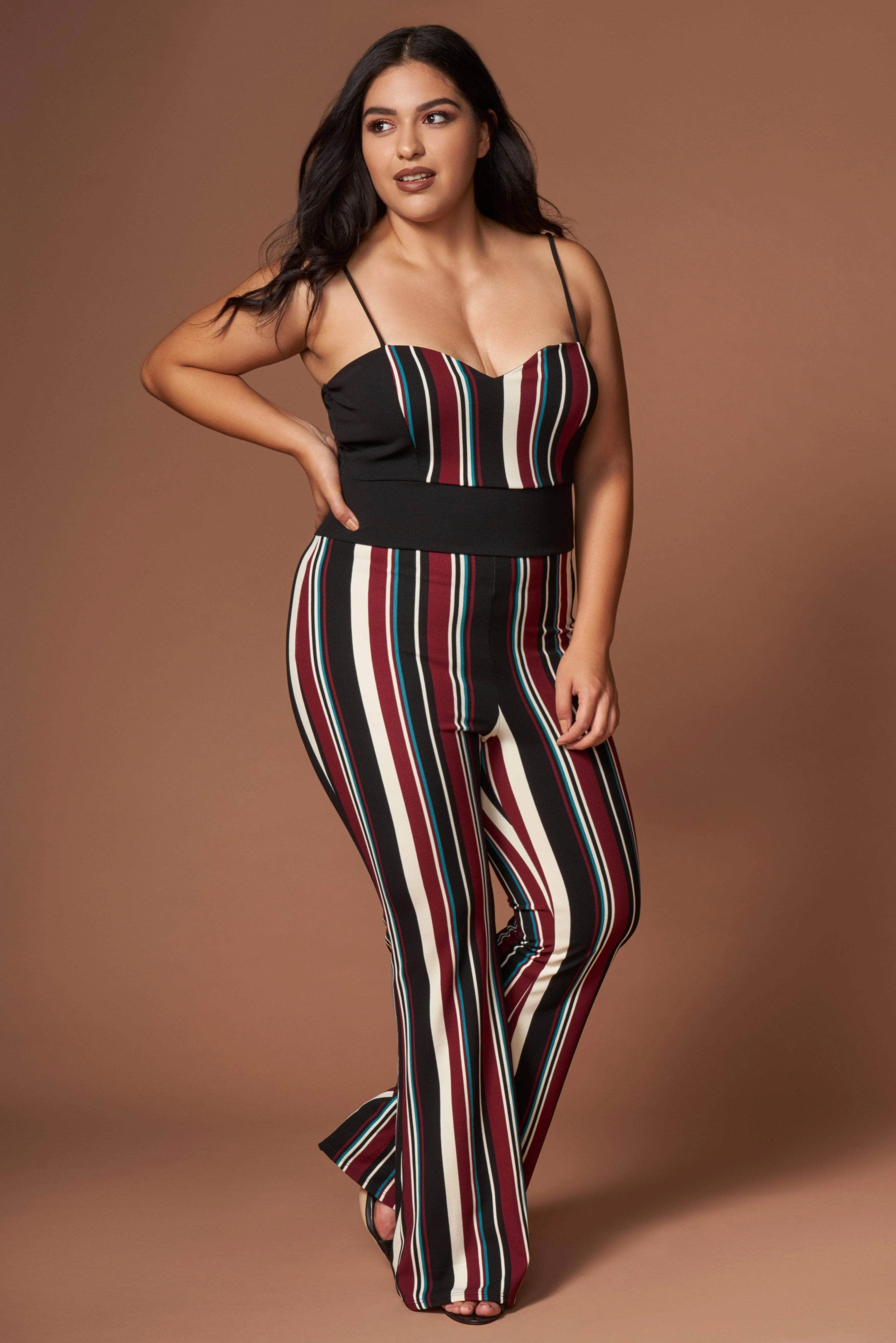 Lara Burgundy Multi Stripe Sleeveless Jumpsuit