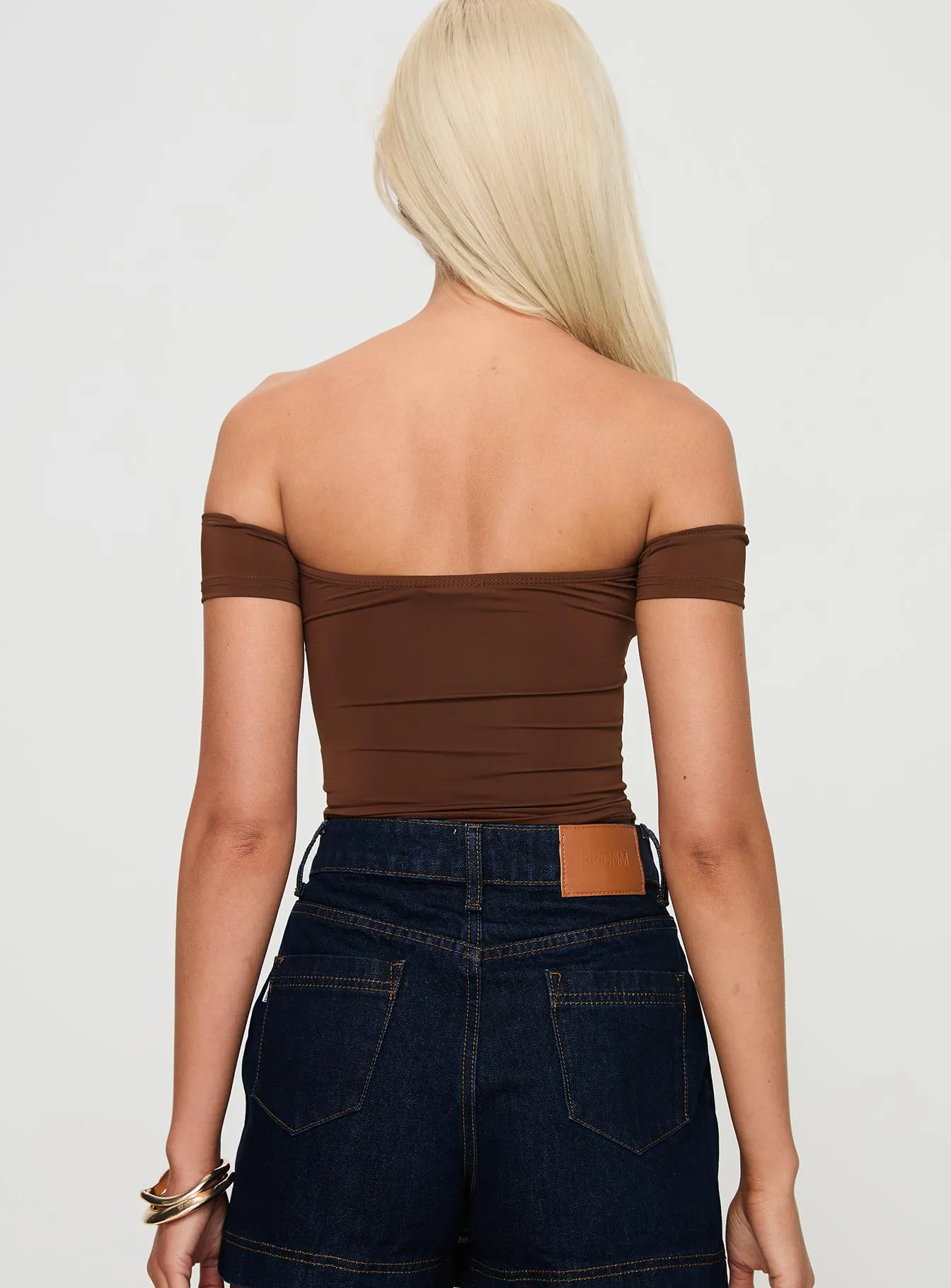 Larisha Off The Shoulder Top Brown