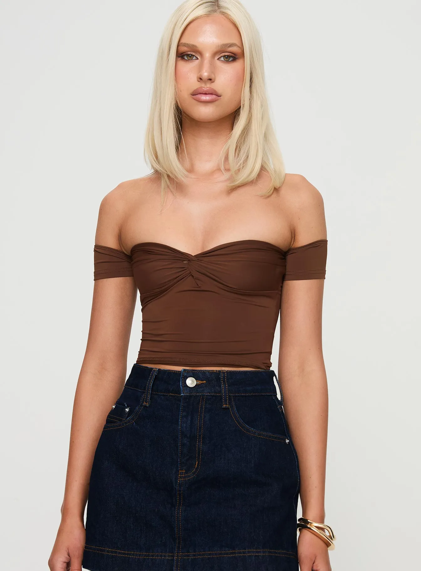 Larisha Off The Shoulder Top Brown
