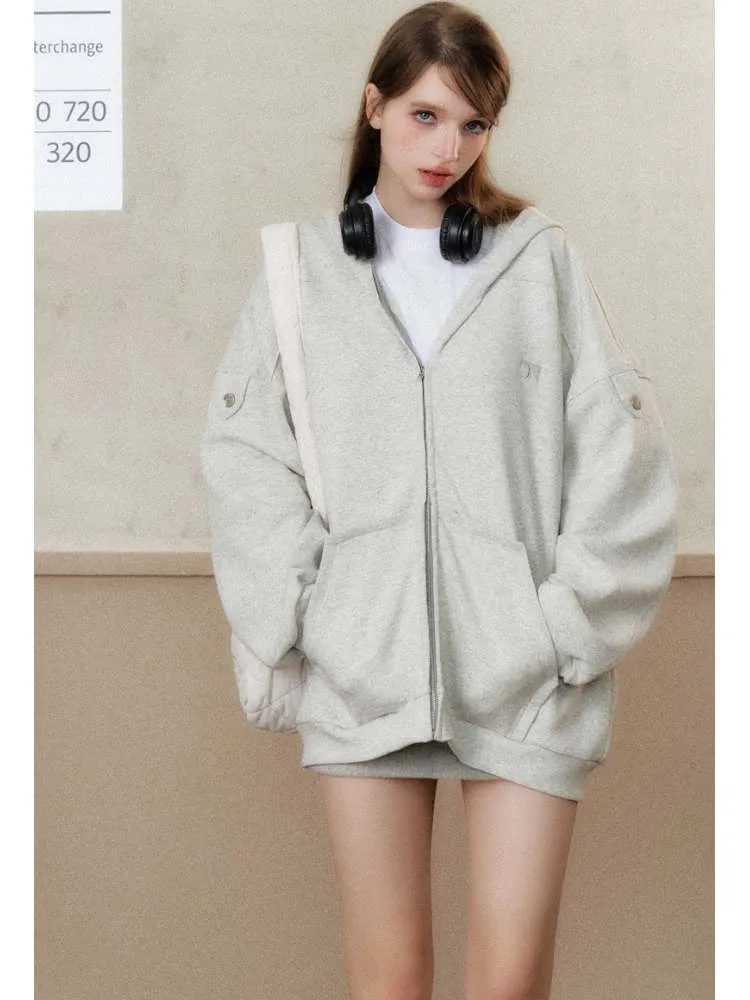 lazy loose off-shoulder hoodie
