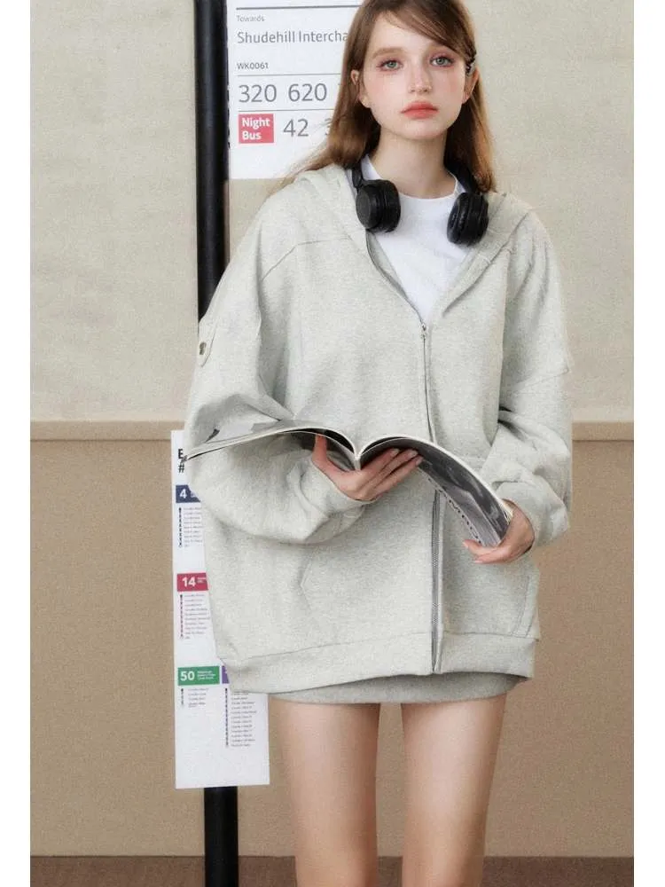 lazy loose off-shoulder hoodie