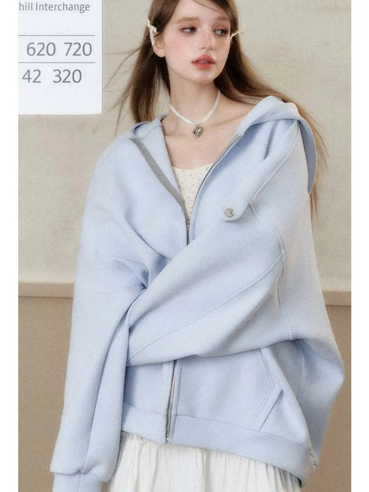 lazy loose off-shoulder hoodie