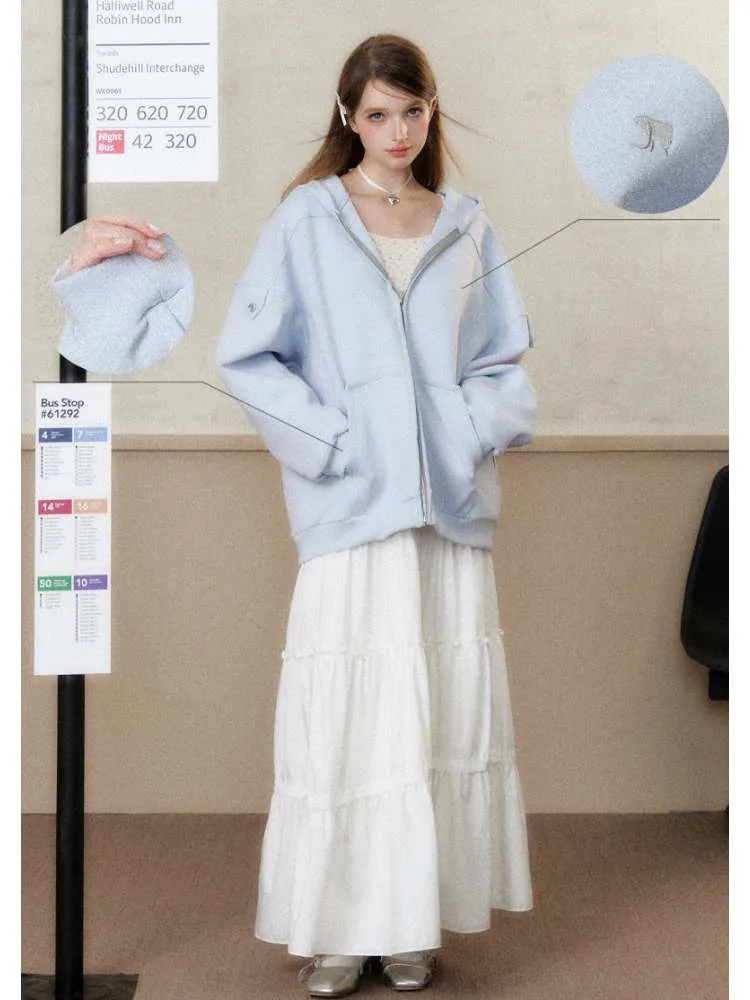 lazy loose off-shoulder hoodie