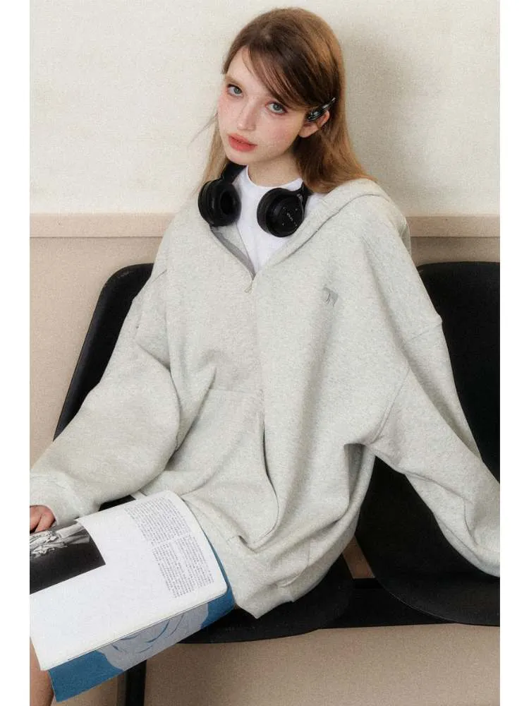 lazy loose off-shoulder hoodie
