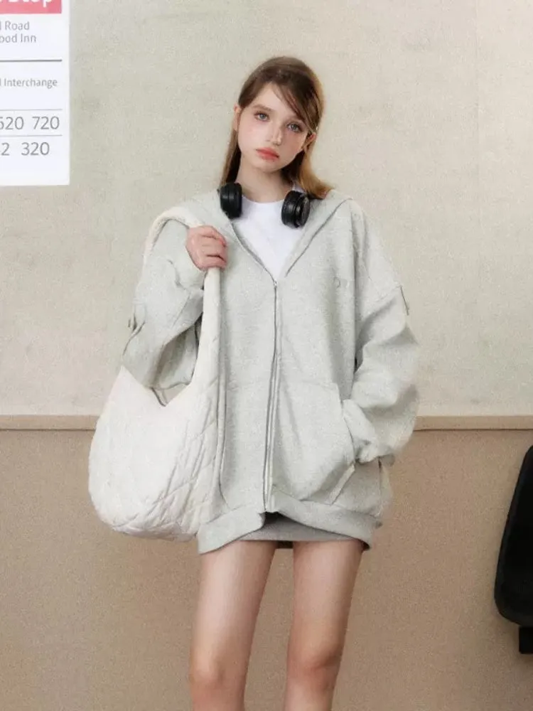 lazy loose off-shoulder hoodie