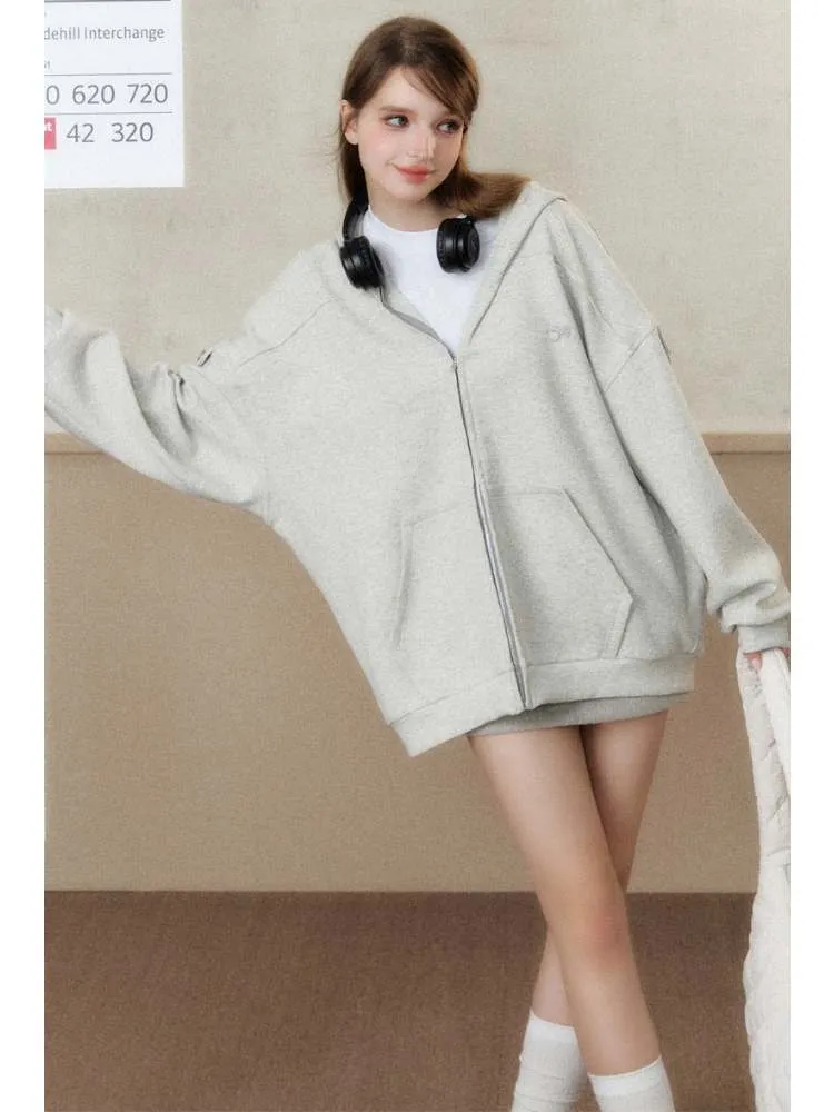 lazy loose off-shoulder hoodie