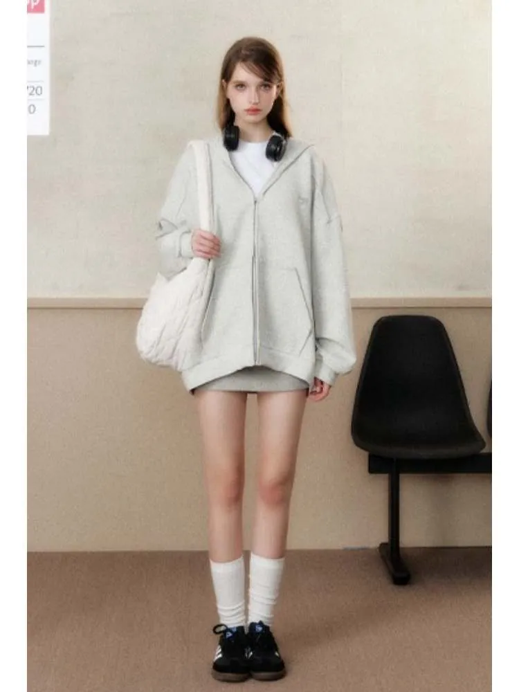 lazy loose off-shoulder hoodie
