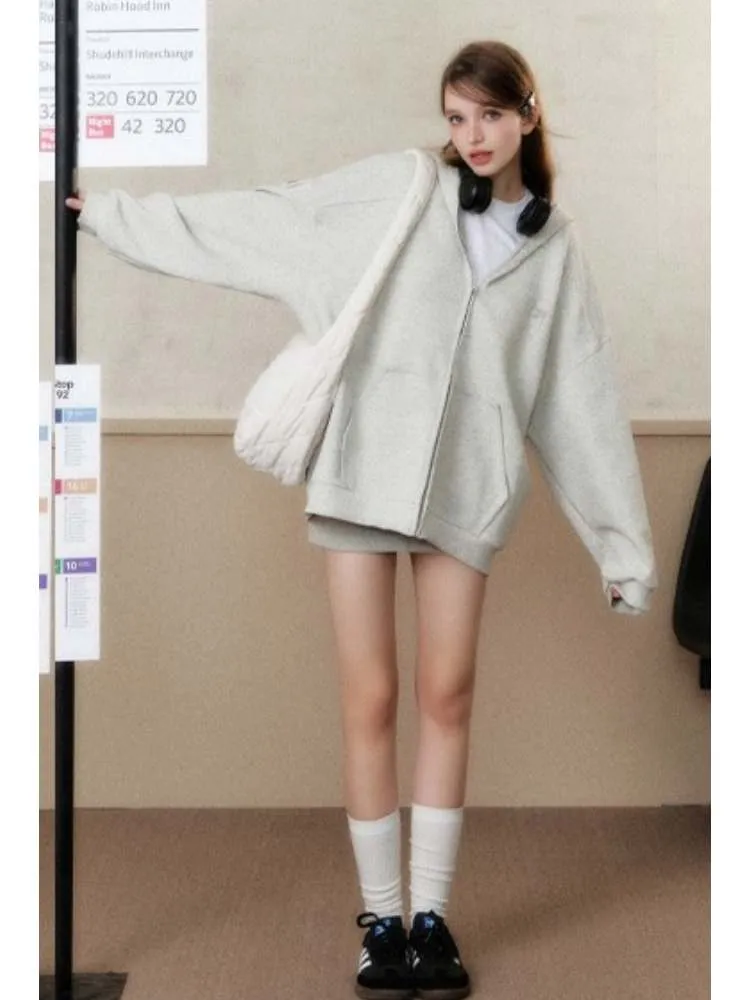 lazy loose off-shoulder hoodie