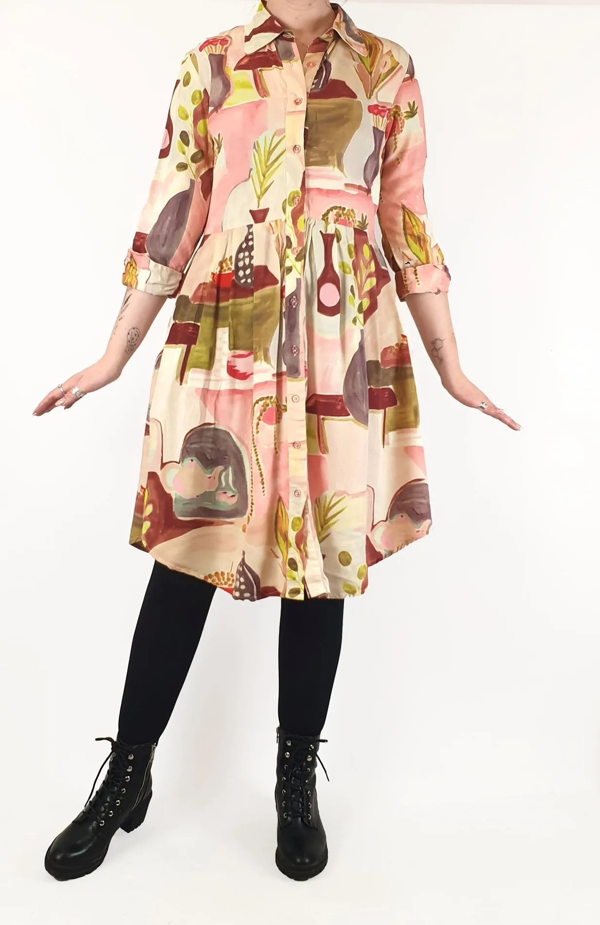 Leonard St beautiful pink-print long sleeve dress size 12