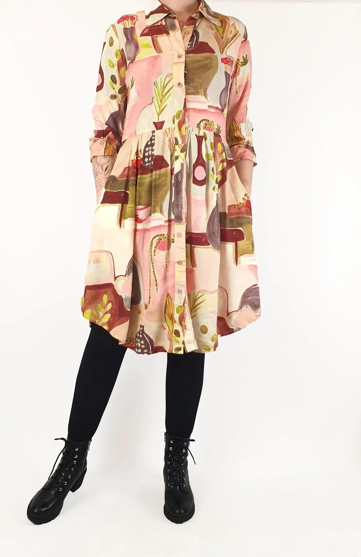 Leonard St beautiful pink-print long sleeve dress size 12