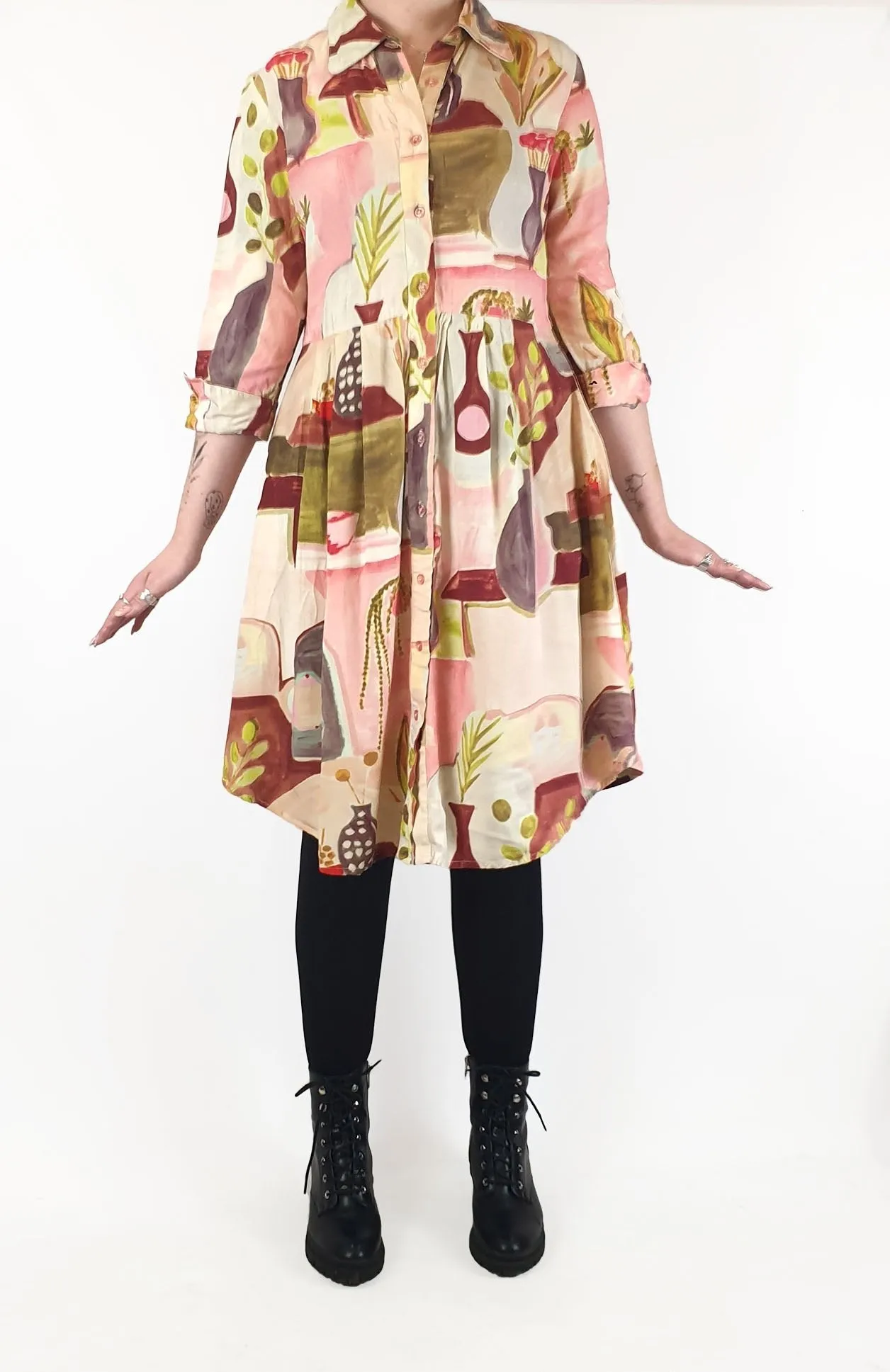 Leonard St beautiful pink-print long sleeve dress size 12