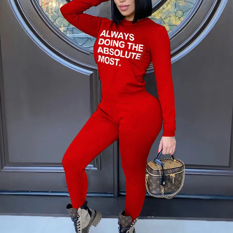 Letter Print Long Sleeve Top & Pants Set
