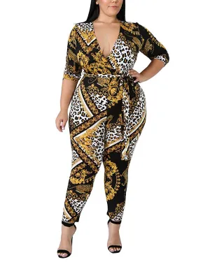 lexiart Plus Size Jumpsuits for Women - Sexy Stretchy Jumpsuits V Neck Long Sleeve African Rompers