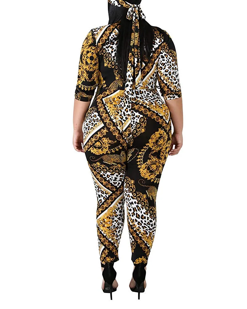 lexiart Plus Size Jumpsuits for Women - Sexy Stretchy Jumpsuits V Neck Long Sleeve African Rompers