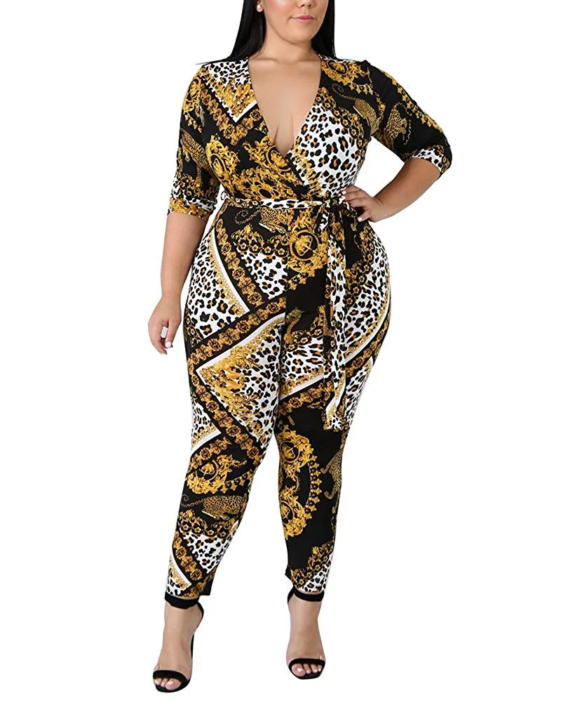 lexiart Plus Size Jumpsuits for Women - Sexy Stretchy Jumpsuits V Neck Long Sleeve African Rompers