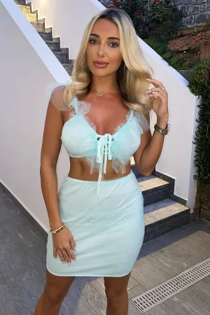 Light Blue Mesh Frill Crop Top   Skirt Co-ord - Pansy