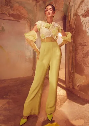 Lime green 3d floral jumpsuit