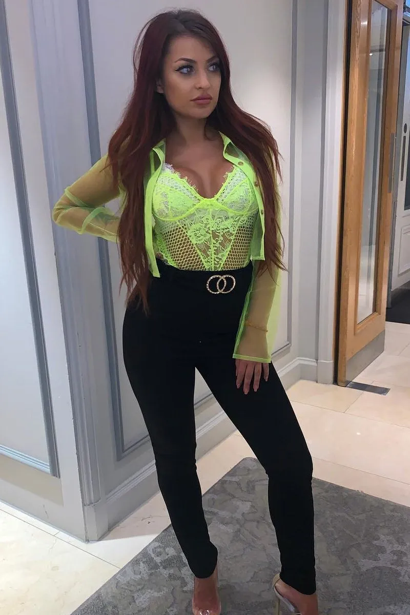 Lime Sheer Button Front Crop Blouse - Damari