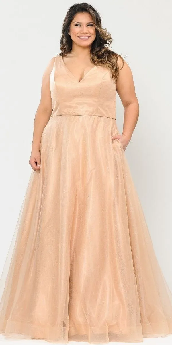 Lindas W1024 Glitter Full Length V-Neck Plus Size Dress