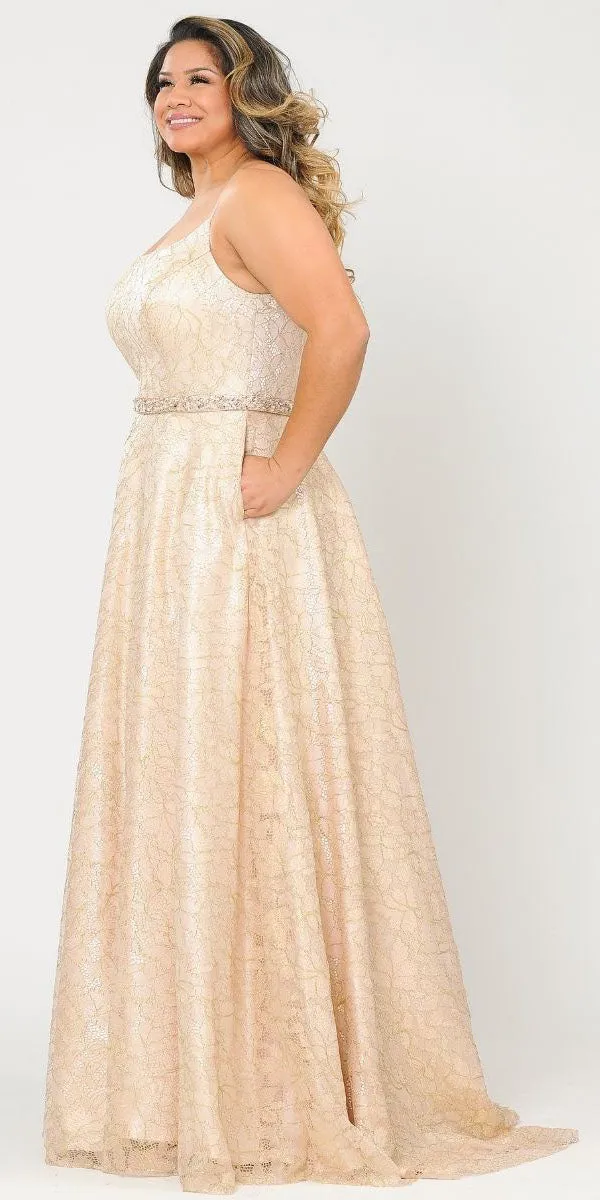 Lindas W1088 Square Neck Spaghetti Straps Floral Lace Plus Size Dress