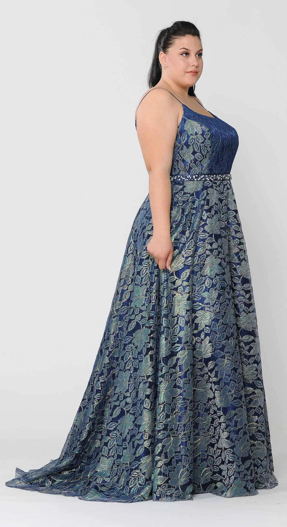 Lindas W1088 Square Neck Spaghetti Straps Floral Lace Plus Size Dress