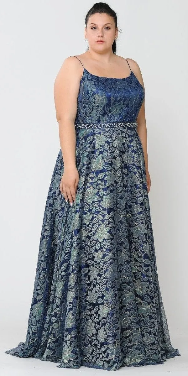 Lindas W1088 Square Neck Spaghetti Straps Floral Lace Plus Size Dress